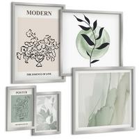 BILDER SET 5er Set - 50x50 cm & 20x30 cm & 40x60 cm Silberner Rahmen - Blumen in einer modernen Vase - Silberfarben, Kunststoff (40/60cm) - TULUP