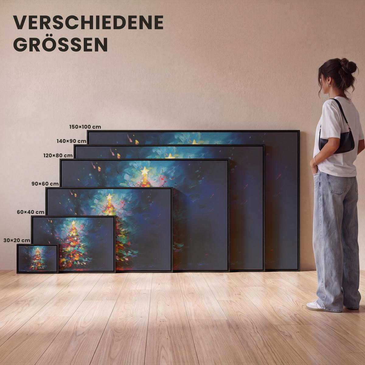 LEINWAND Bilder mit Rahmen - Weihnachtsbaum - Weihnachten - Abstrakt - Farbenfroh - 150x100 - Multicolor, Textil (150/100cm) - MuchoWow