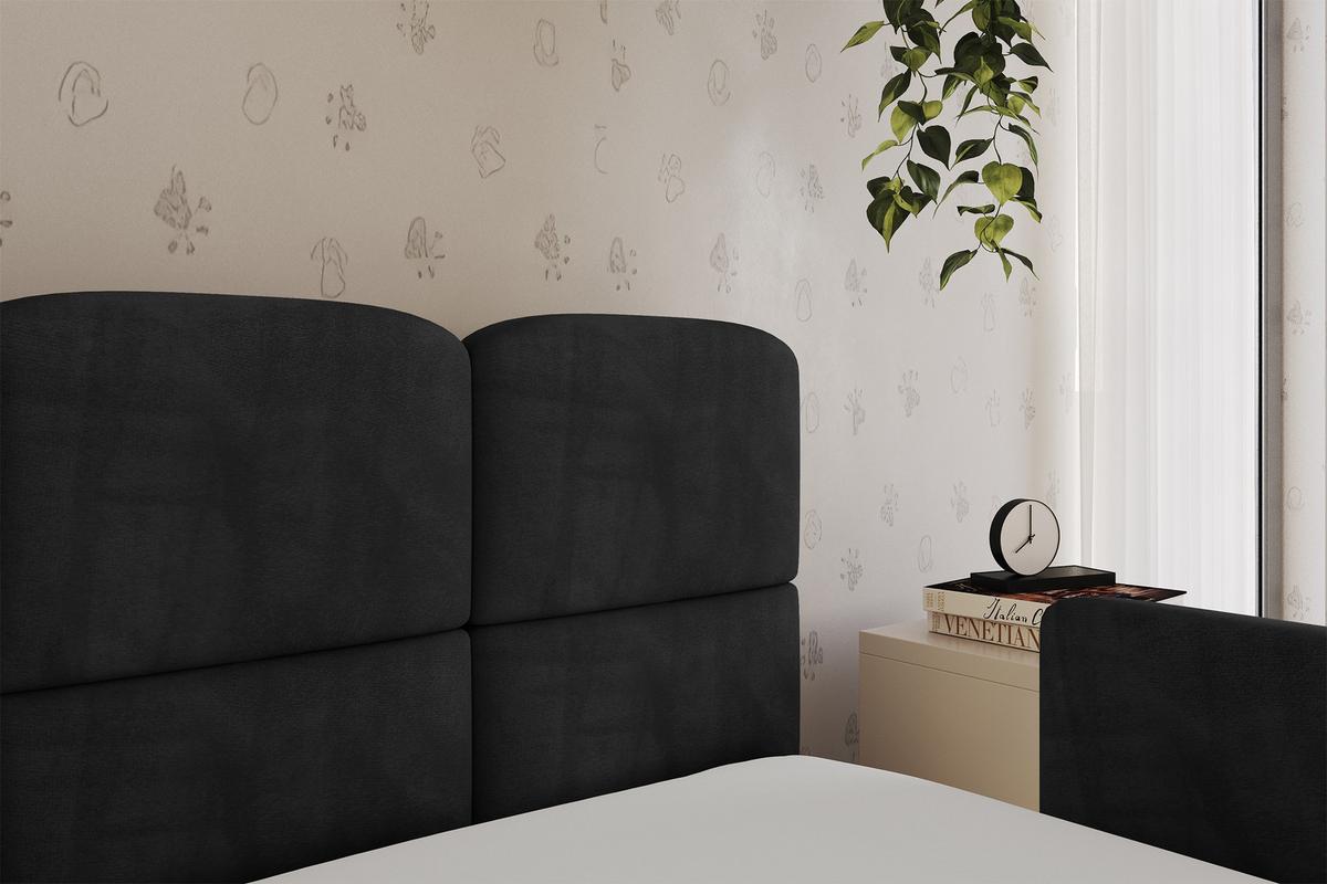 EINZELLBETT Jugendbett mit Bettkasten, Links - KIVY 90x200 Schwarz - Schwarz, Holzwerkstoff/Textil (90/200cm) - ALTDECOR