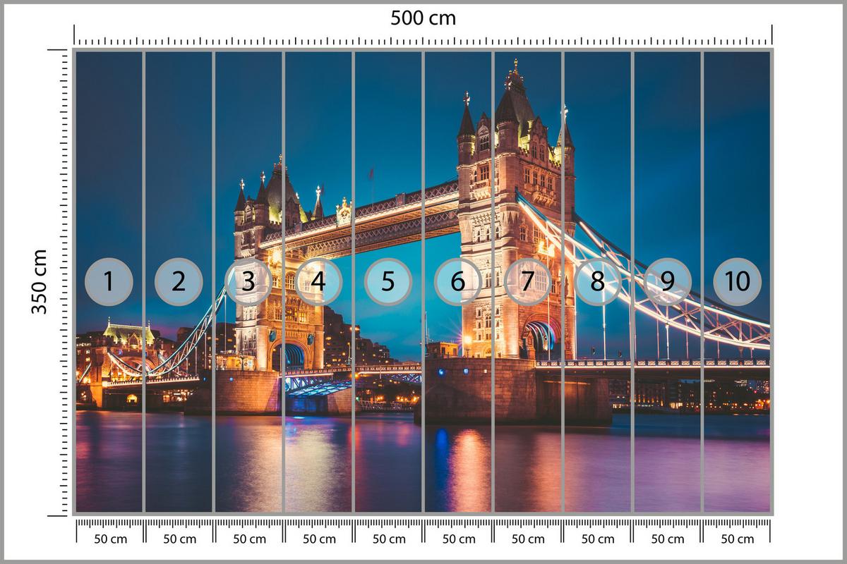 FOTOTAPETE für Wohnzimmer Tower Bridge London Thames Panorama 500x350 - Gelb/Rot, Papier (500/350cm) - Muralo