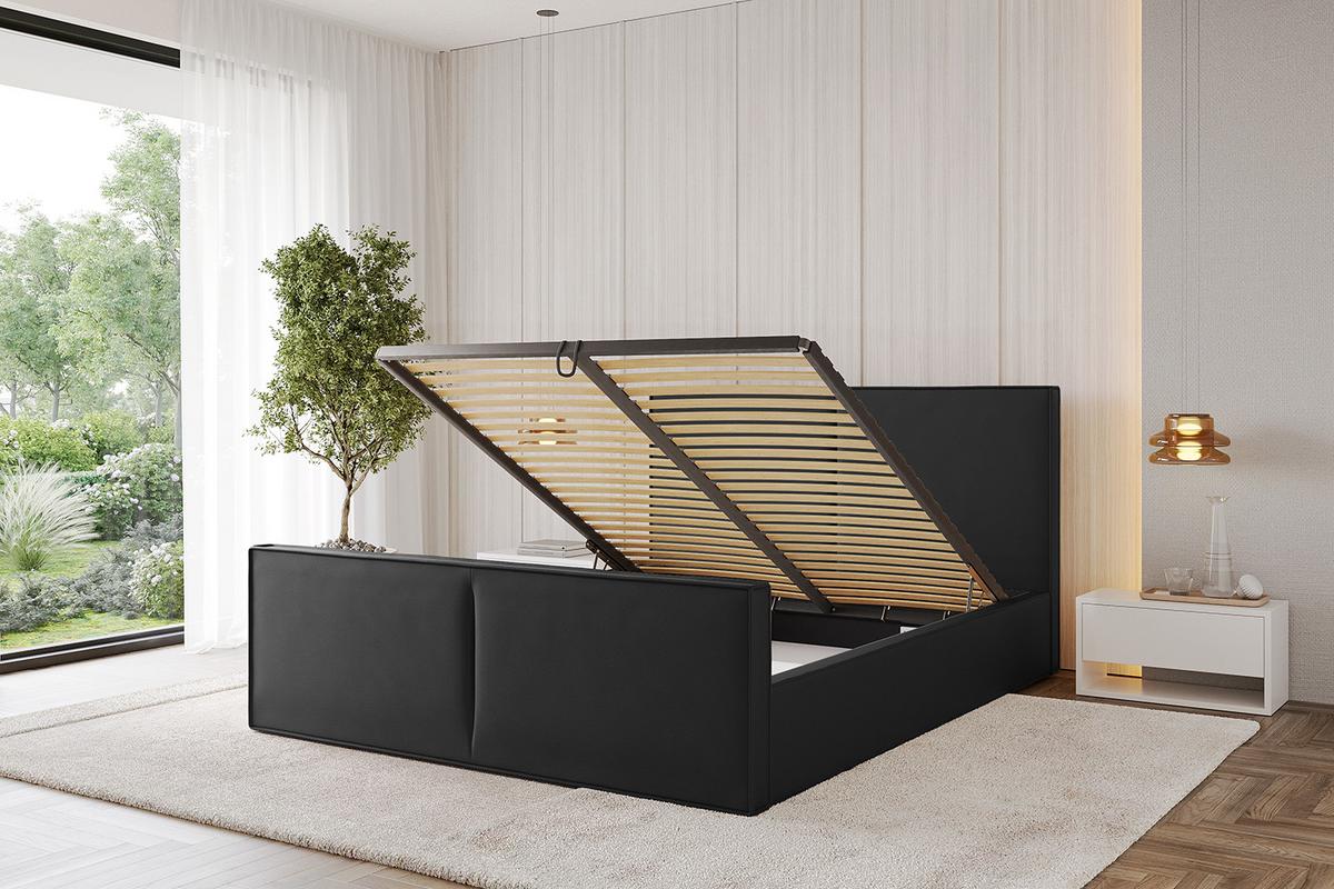 POLSTERBETT mit Bettkasten, Fußteil und Lattenrost, Boxbett ohne Matratze - EMMI-Z 180x200 Schwarz Kunstleder - Schwarz Hochglanz, Holzwerkstoff/Textil (180/200cm) - ALTDECOR