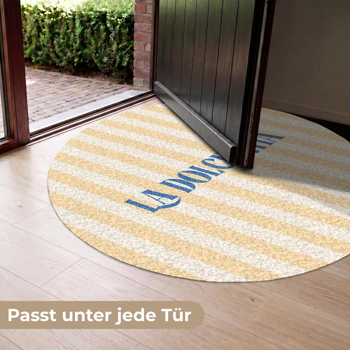 FUSSMATTE Blau – Gelb – Streifen – La Dolce Vita 120x120 cm - Hellgelb, Kunststoff (120/0.4cm) - MuchoWow