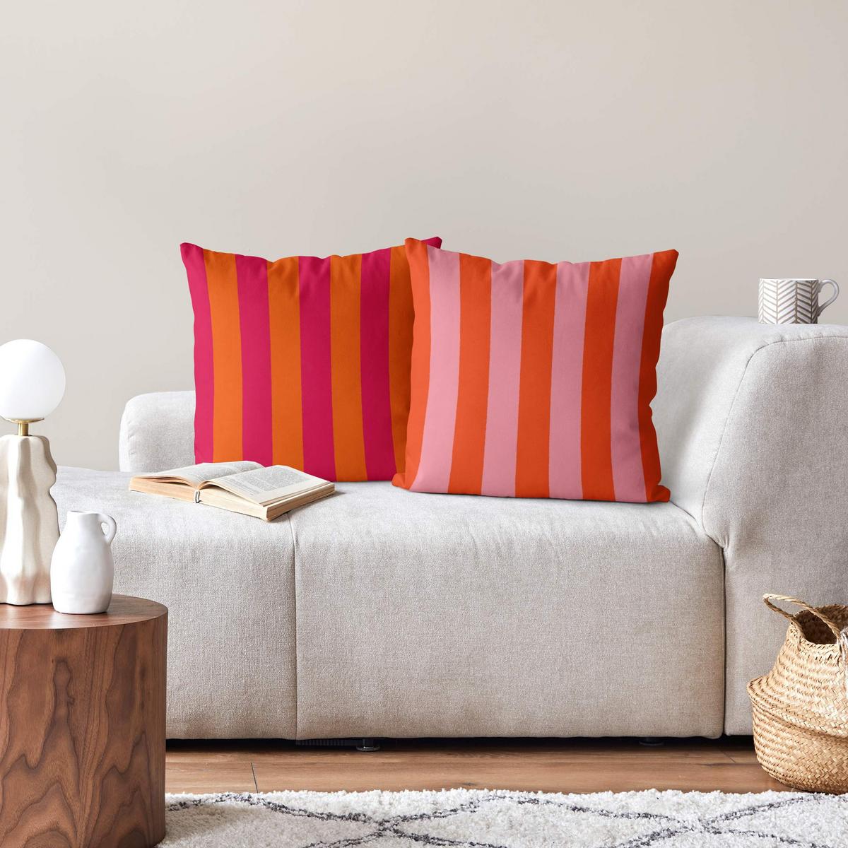 DEKOKISSEN 2er-Set PopArt Sommer Streifen Duo III 50/50 cm - Orange, Textil (50/50cm) - Bilderwelten