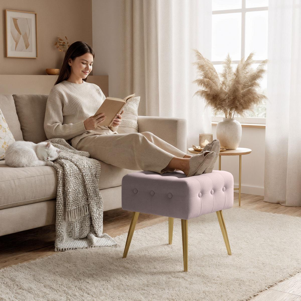 POLSTERBANK mit Samt - Optik Rosa 40/42/40 - Rosa, Textil (40/42/40cm) - RAUMHIRSCH FURNITURE