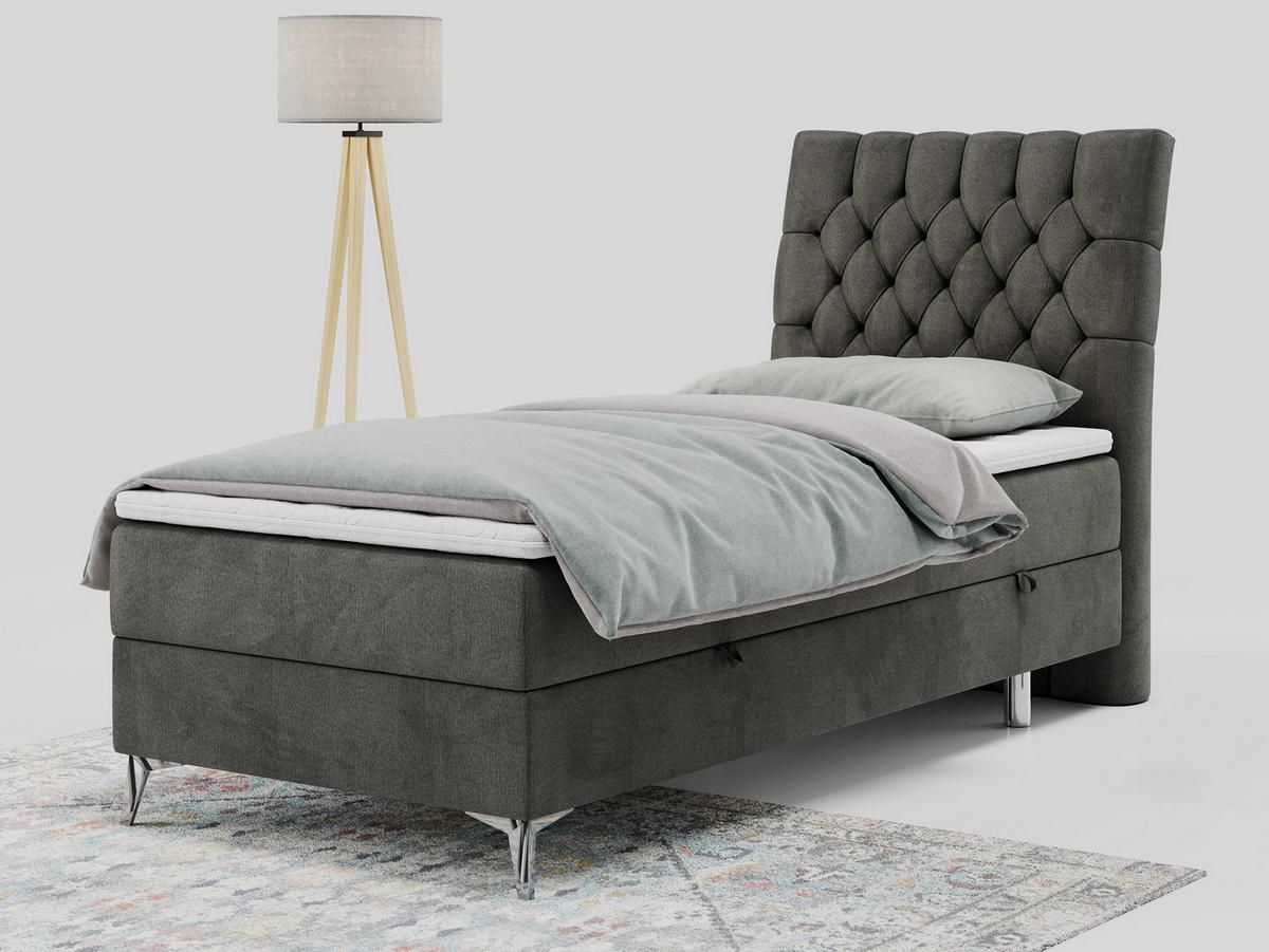 BOXBETT MILEN 90/200 Dunkelgrau Velvet - H4 - Rechts Seite - Dunkelgrau, Holz/Textil (90/200cm) - MKS