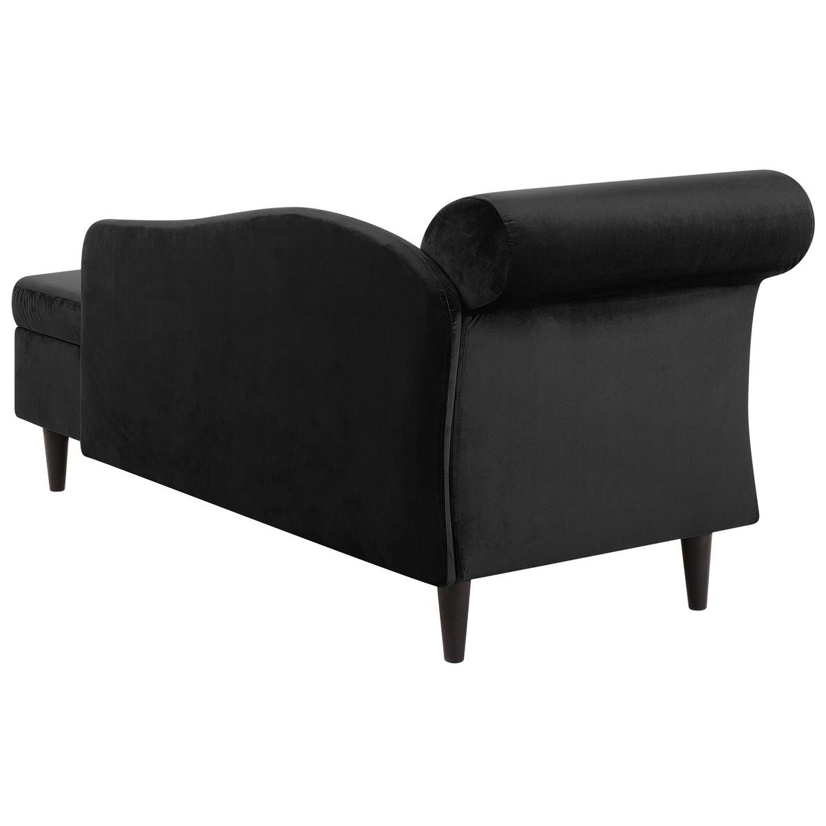 CHAISELONGUE Samtstoff schwarz linksseitig Luiro - Dunkelbraun/Schwarz, Textil (160/77/70cm) - Beliani