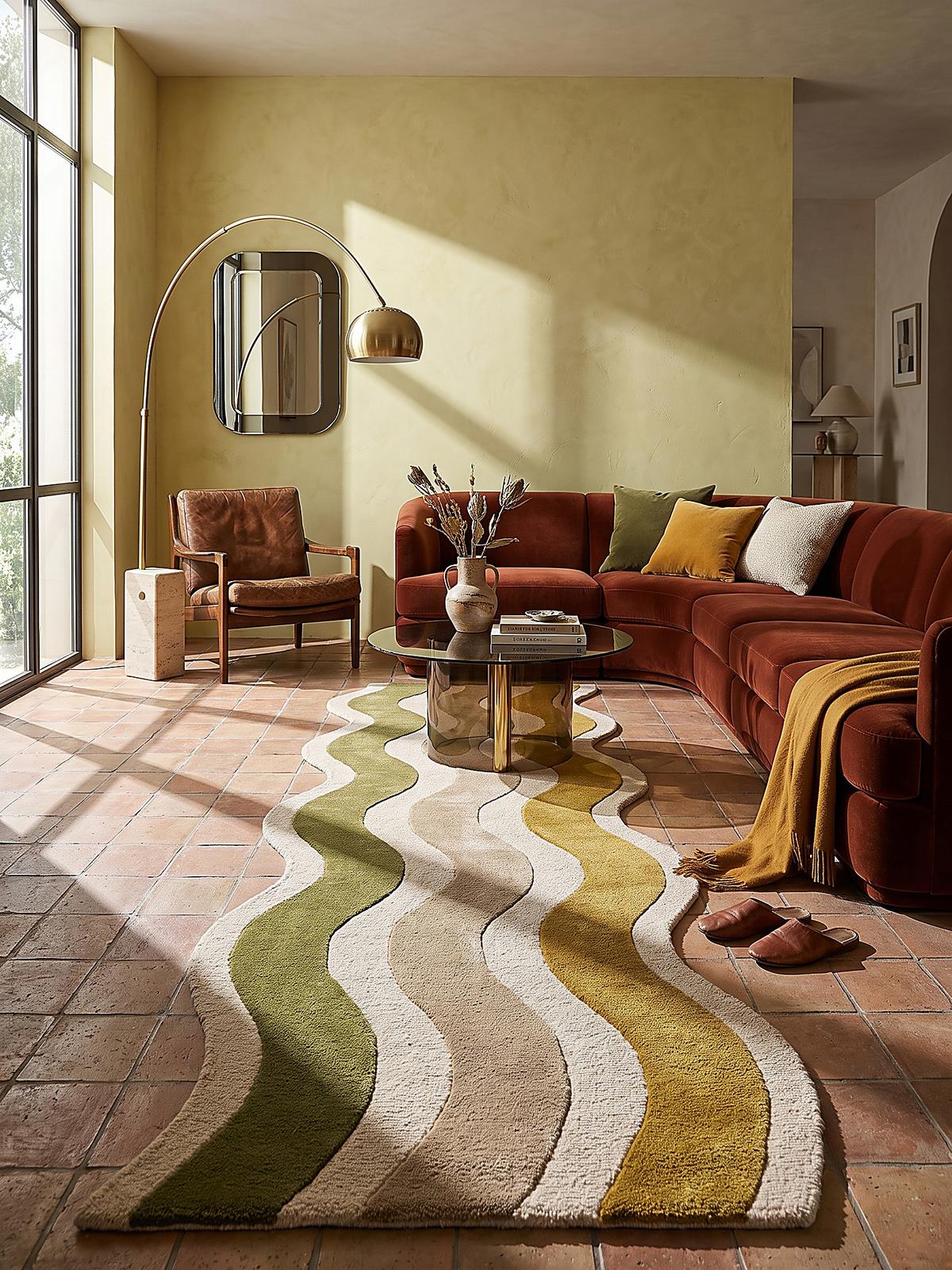 TEPPICHLÄUFER handgetuftet MONNOW, Wellenstreifen, Erdtöne-Grün, 80 x 300 cm - Grün, Textil (80/300cm) - KADIMA DESIGN