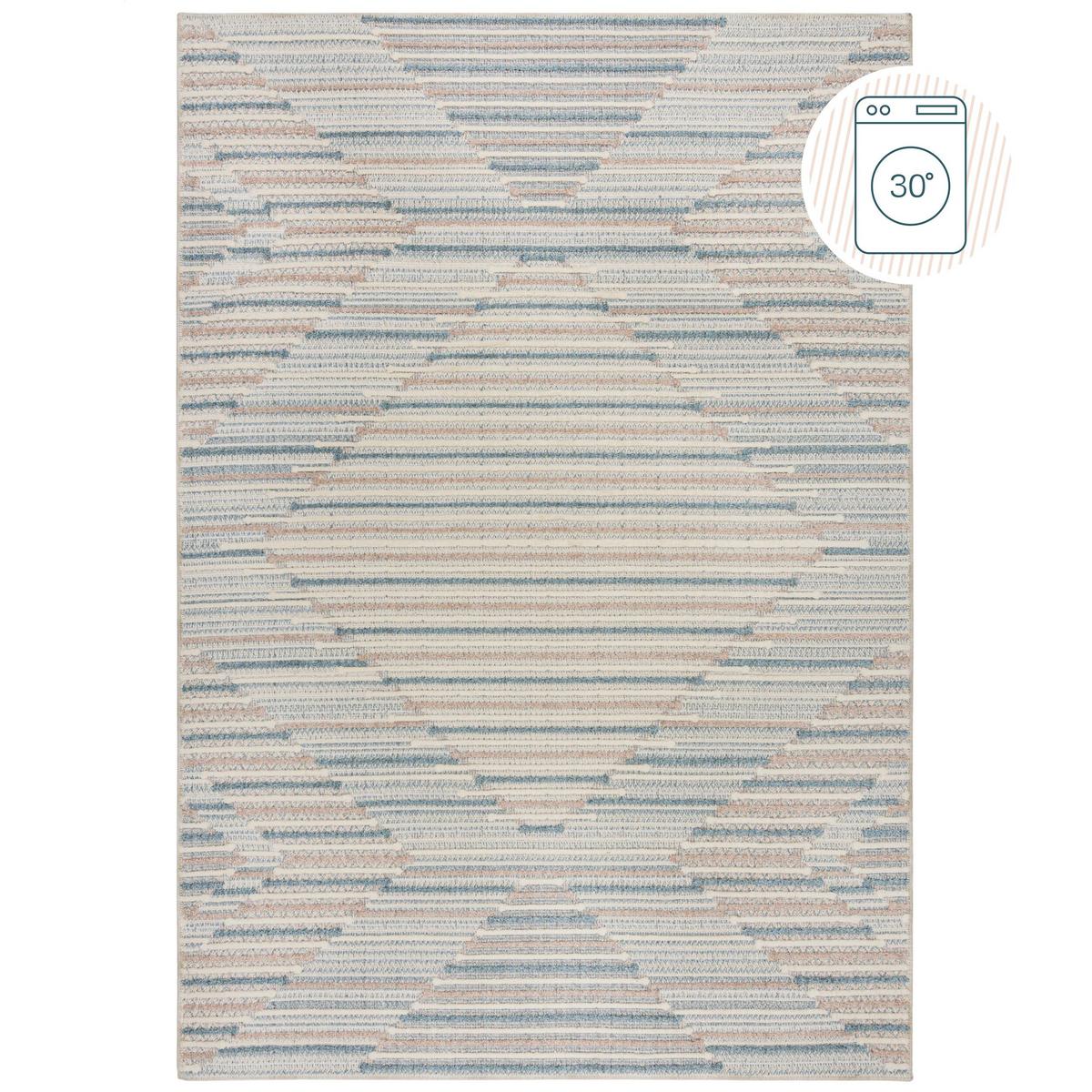 TEPPICH Waschbar RIDGE, geometrisch, Blau-Beige, 78 x 150 cm - Beige, Textil (150/78cm) - KADIMA DESIGN