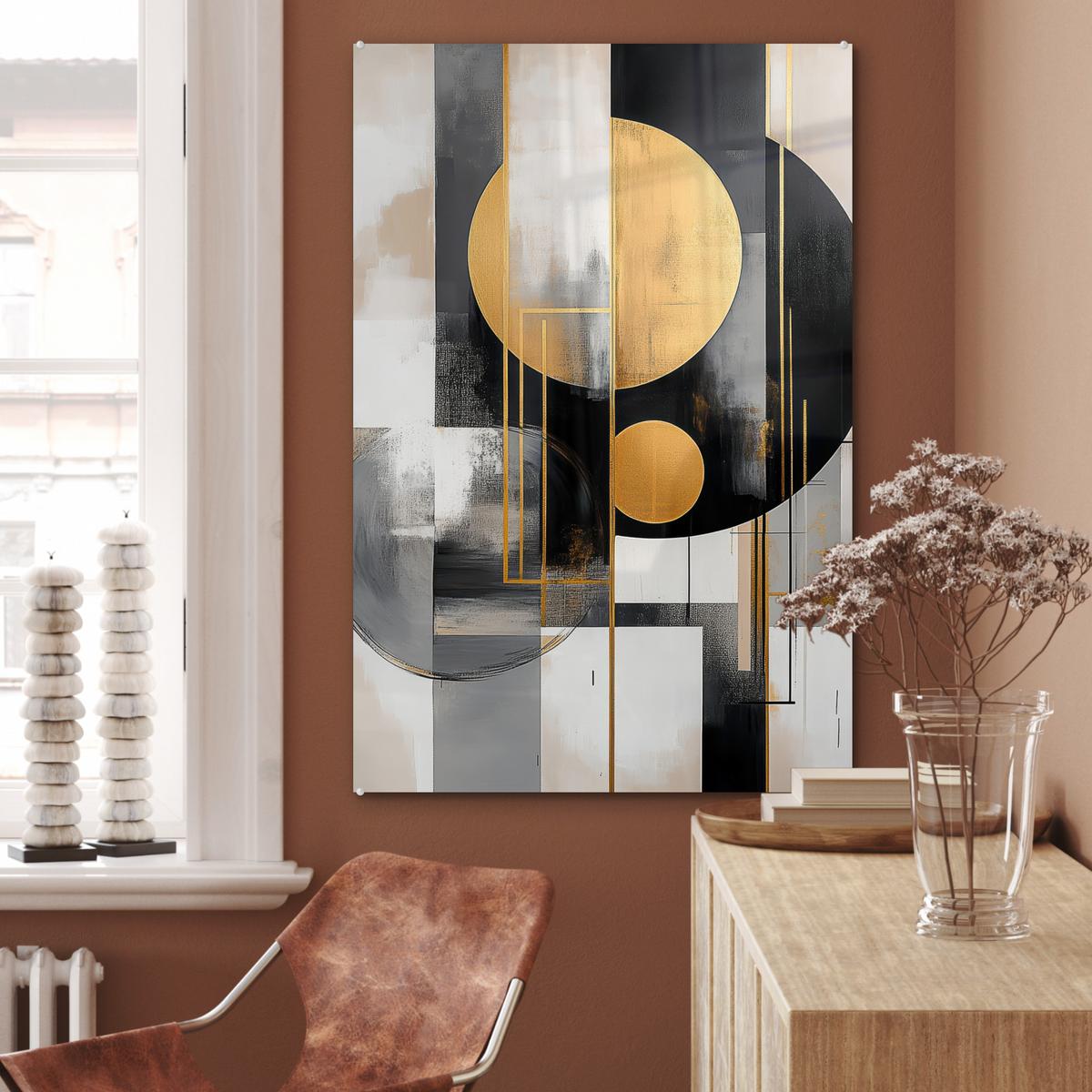 ACRYLGLASBILD Abstrakt - Gold - Silber - Formen - Ästhetisch - Modern 80x120 cm - Goldfarben, Glas (80/120cm) - MuchoWow