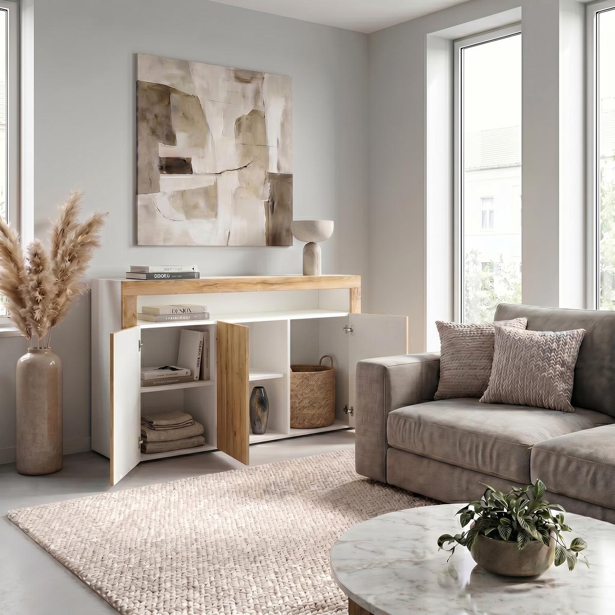 SIDEBOARD Valencia Eiche Natur/ Eiche Natur - Eichefarben, Holzwerkstoff (155/92/40cm) - Vladon