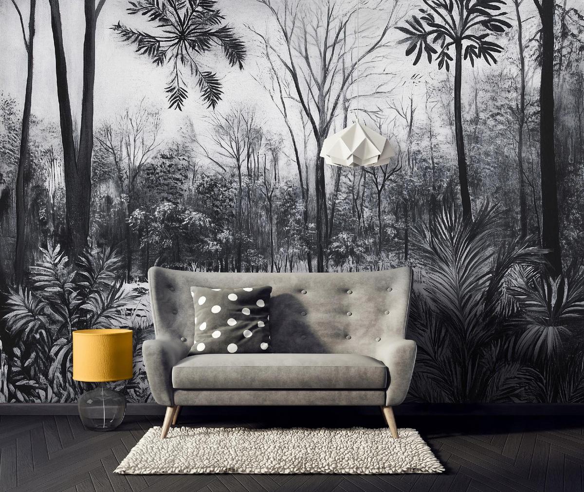 FOTOTAPETE Wald Schwarz Weiß Vlies Tapete Wohnzimmer 300x210 - Multicolor, Papier (300/210cm) - Wallarena