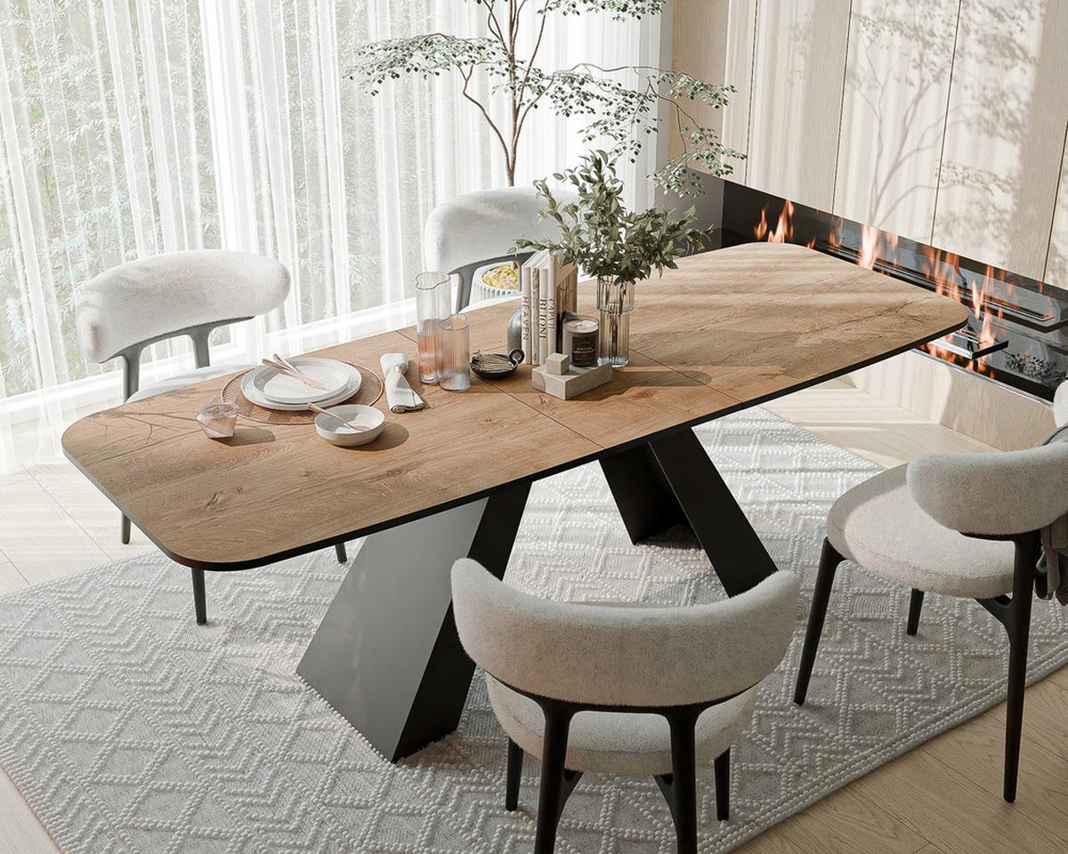 AUSZIEHTISCH ZENITH 180/90/76 cm mit Metallgestell, Schwarz / Lefkas-Eiche - Schwarz/Eiche San Remo, Holzwerkstoff/Metall (90/180/76cm) - Idohome