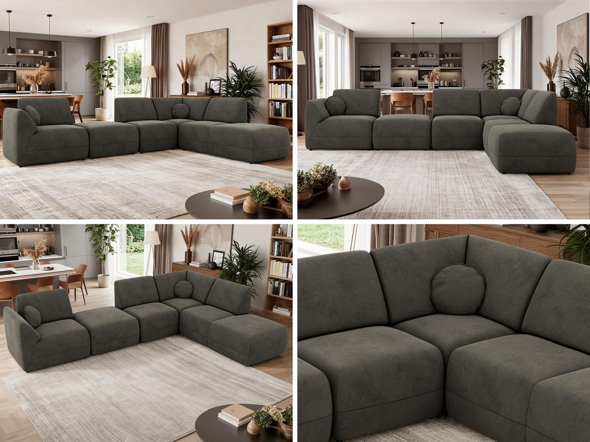 ECKSOFA NOARA 6M L Dunkelgrau Velvet - Rechts - Dunkelgrau/Schwarz, Kunststoff/Textil (355/244cm) - MKS