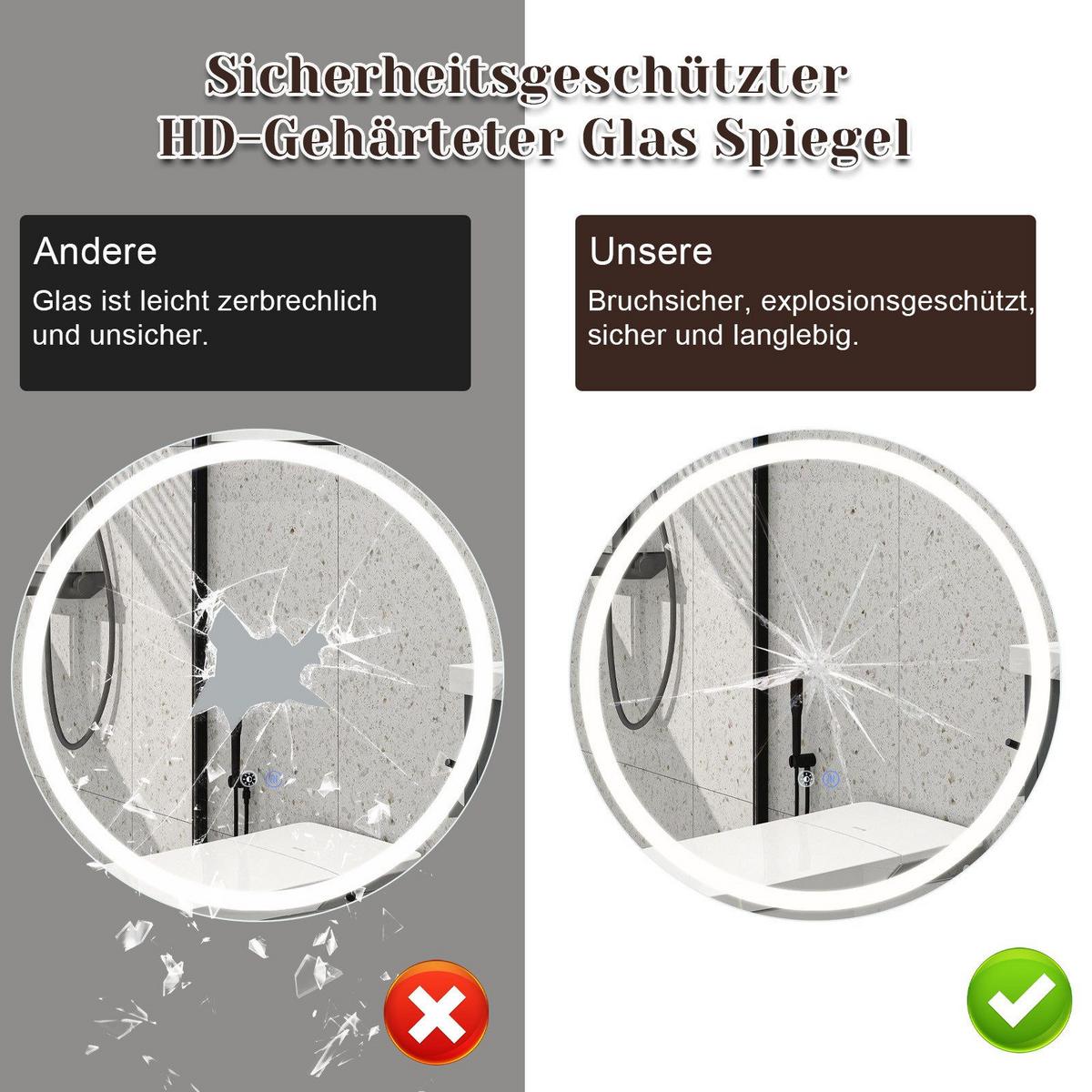 BADEZIMMERSPIEGEL Mainz mit LED-Leuchte Ø60 cm - Weiß, Glas (60/2.5/60cm) - Nettlife