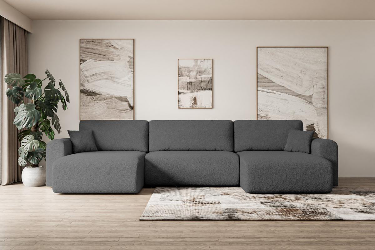WOHNLANDSCHAFT mit Schlaffunktion und Bettkasten ORRO-U - 362x145x83 cm Grau Bouclé - Schwarz/Grau, Holzwerkstoff/Kunststoff (362/83/145cm) - ALTDECOR