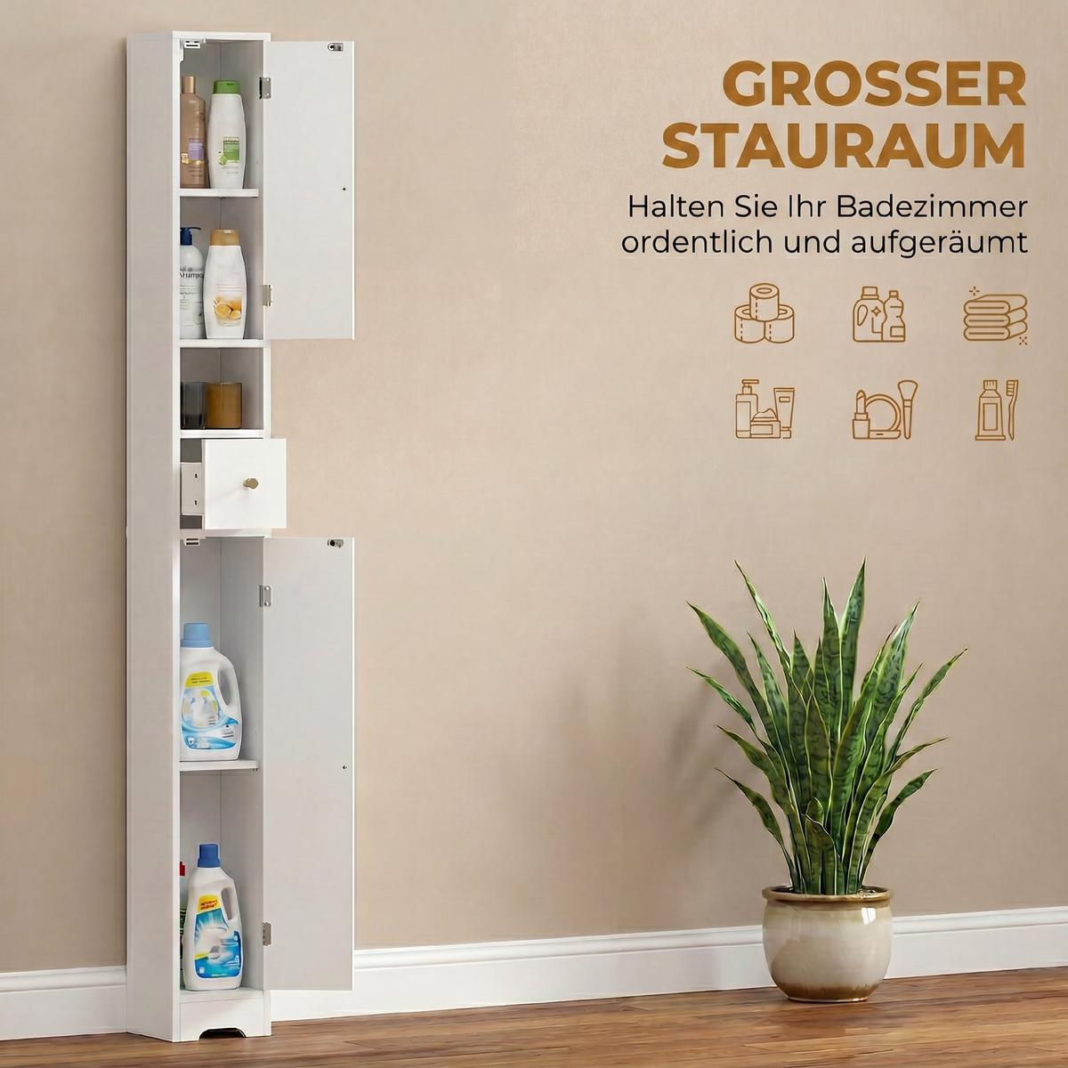 BADEZIMMERSCHRANK MDF Weiß - Weiß, Holzwerkstoff (20/185/20cm) - HOMCOM