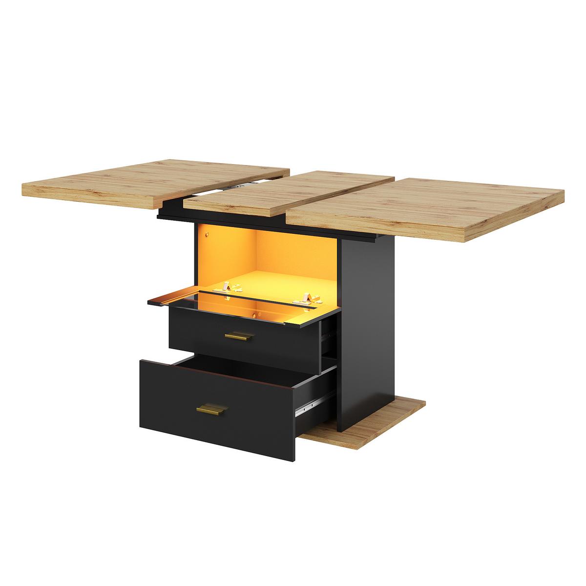 ESSTISCH Ausziehbar 110-140cm mit LED & 2 Schubladen Holzoptik - Naturfarben, Holzwerkstoff (80/110/75cm) - Urban Meuble
