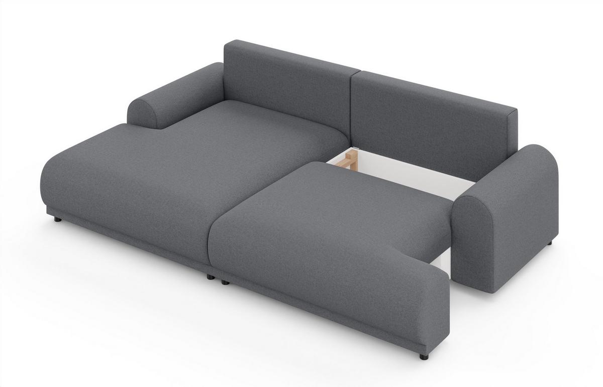 ECKSOFA mit Schlaffunktion, Bettkasten, extrabreite Ottomane links, abgerundete Armlehnen, B240/T145/H81 cm, Strukturstoff Dunkelgrau / 21034 - Dunkelgrau/Schwarz, Kunststoff/Textil (240/145cm) - luma-home