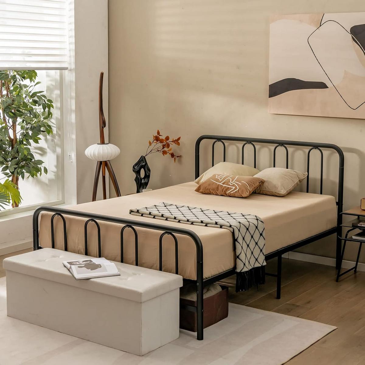 BETTRAHMEN Metallbett Schwarz - Schwarz, Metall - COSTWAY