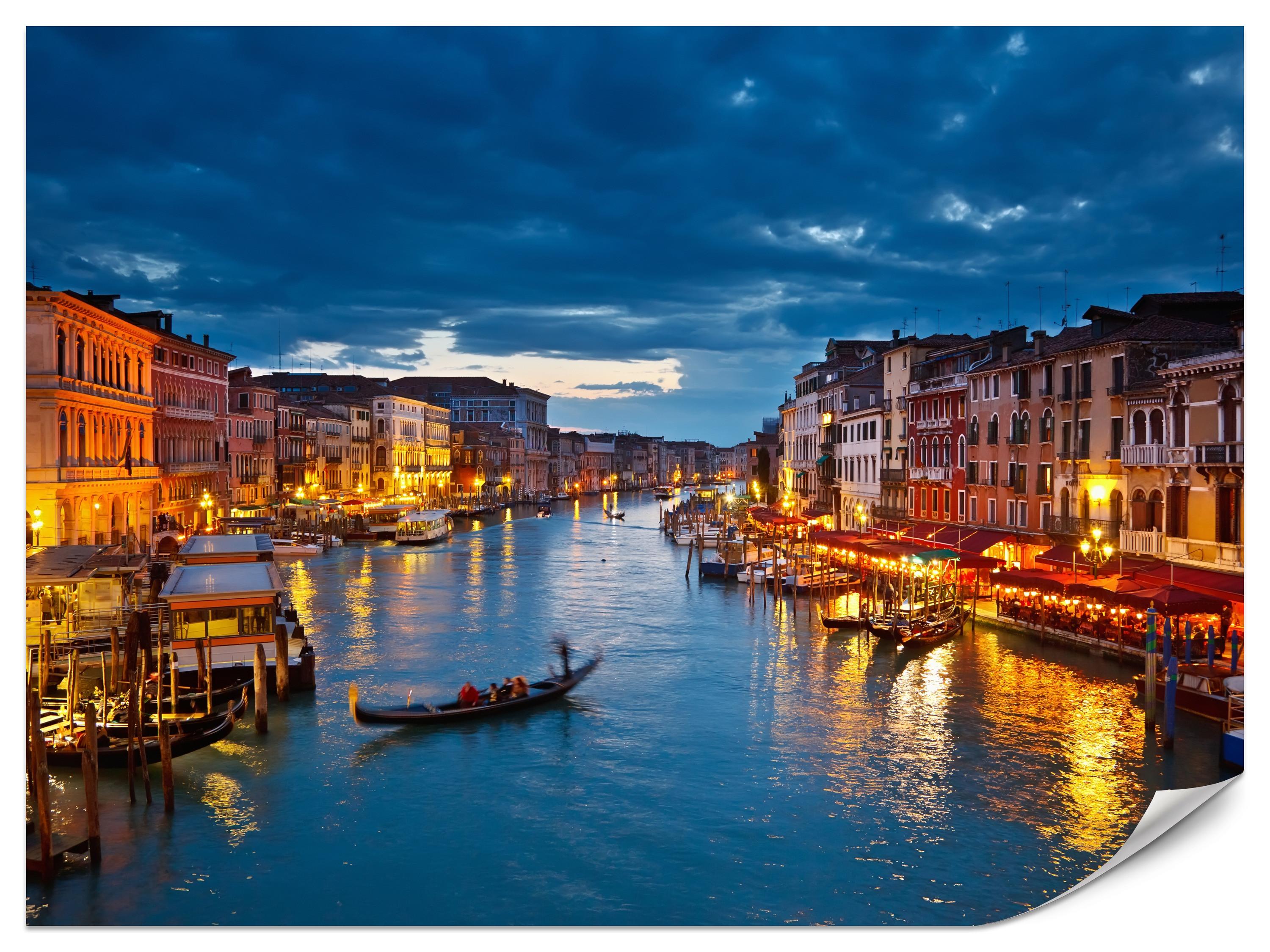 FOTOTAPETE für Büro Venezianischer Kanal Gondeln Abendstimmung Romantik 400x280 - Orange/Braun, Papier (400/280cm) - Muralo