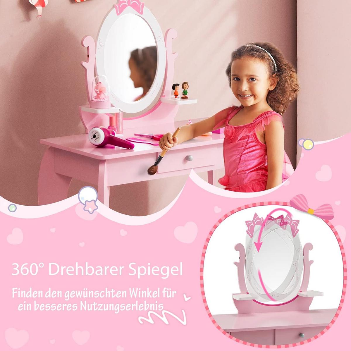 SCHMINKTISCH Set für Kinder Pink - Pink, Holz (70/101/34cm) - COSTWAY