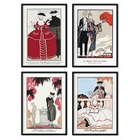 POSTER Set mit 4 Jahrgang von French Artist George Barbier A3 Schwarzer Rahmen - Schwarz, Papier (29.7/3cm) - Nacnic