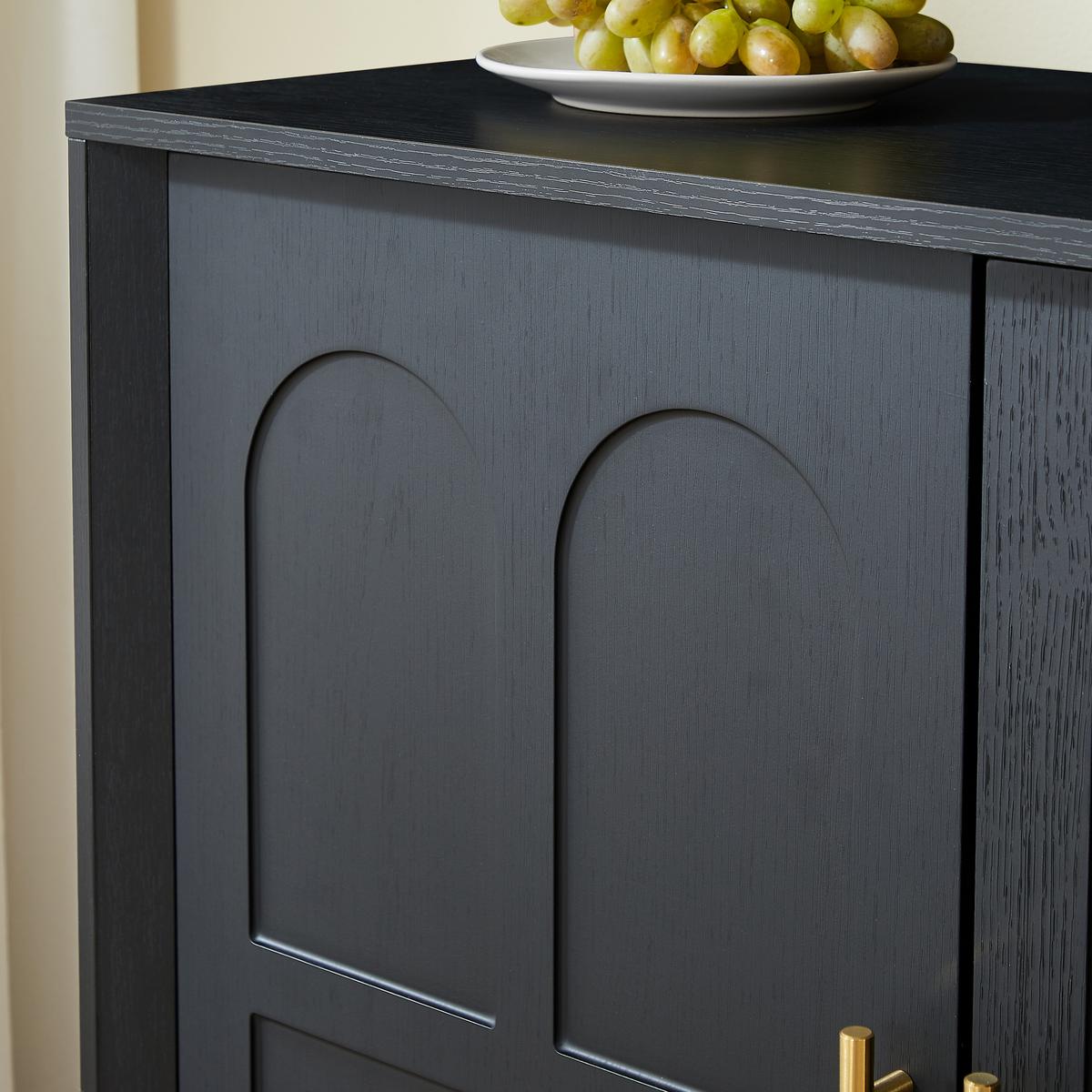 SIDEBOARD Schwarz XL 169 cm mit elegantem Bogendesign & Gold-Akzenten - Schwarz, Holzwerkstoff (169/80/40cm) - Urban Meuble