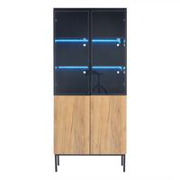 HIGHBOARD mit Glasvitrine LED-Beleuchtung 80/35/180cm - Schwarz, Holzwerkstoff (80/180/35cm) - Urban Meuble