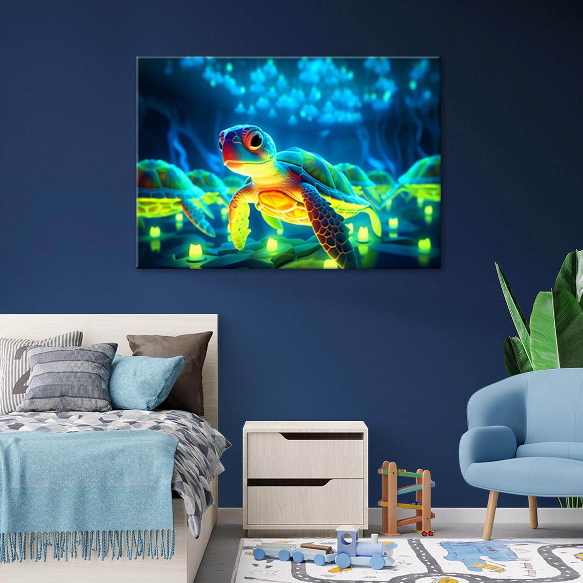 WANDBILD kosmische neon schildkröte - Multicolor, Textil (60/40cm) - Feeby