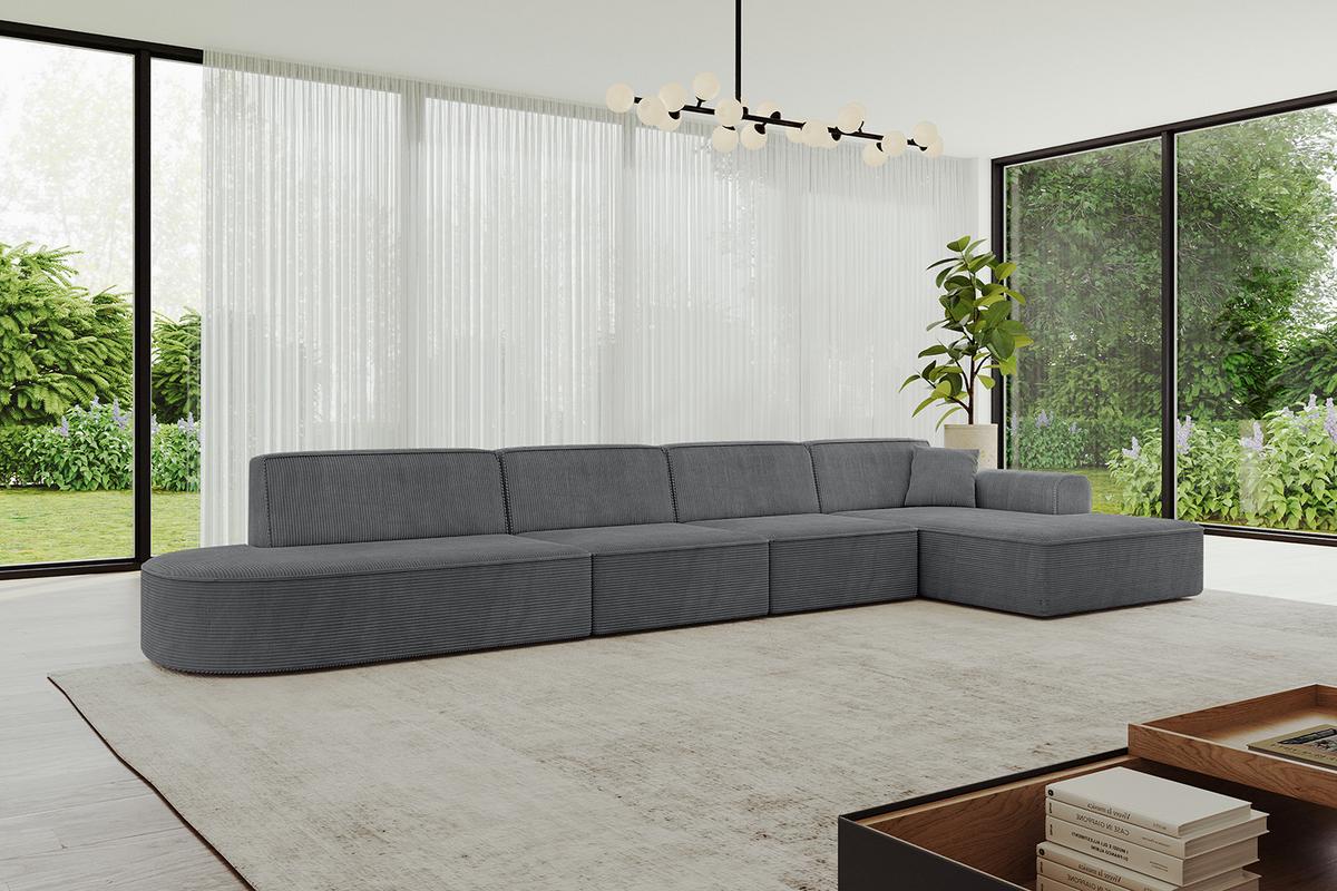 ECKSOFA Ottomane Rechts IREA-L3-v3 - 412x165x77 cm Duneklgrau - Dunkelgrau, Holzwerkstoff/Textil (412/165cm) - ALTDECOR
