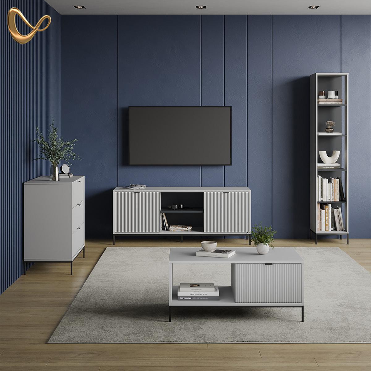 KOMMODE Aterno Grau 42 x 81.2 cm mit 3 Schubladen - Grau, Holzwerkstoff (42/81.2/80cm) - Livinity®