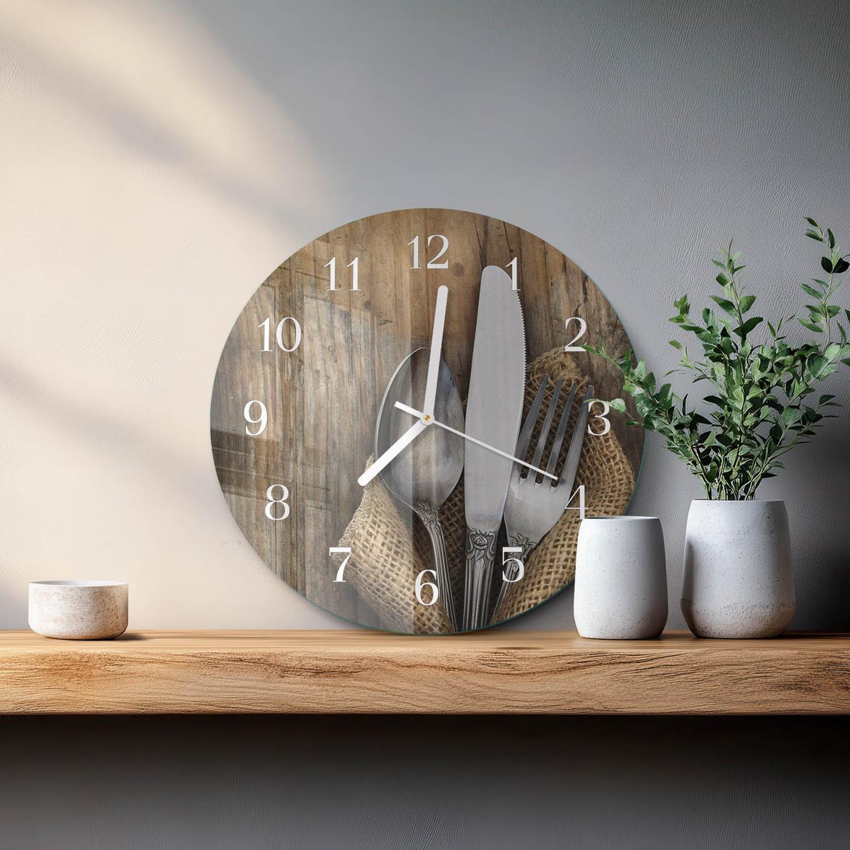 WANDUHR aus Glas Ø30 cm - Besteck - Braun, Glas (30/30/0.4cm) - TULUP