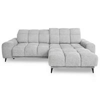 ECKSOFA Marco Mini mit elektrisch ausfahrbarem Sitz und verstellbaren Kopfstützen, Rechts, Chenille-Stoff, Hellgrau - Hellgrau/Schwarz, Textil (275/182cm) - Beautysofa