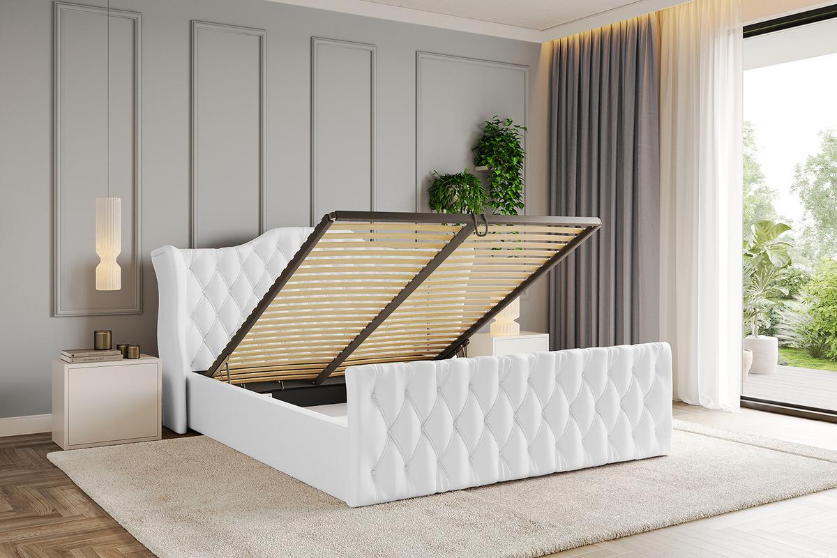 POLSTERBETT mit Bettkasten, Fußteil und Lattenrost, Boxbett ohne Matratze - ZORAN-Z 120x200 Weiß Kunstleder - Weiß Hochglanz, Holzwerkstoff/Textil (120/200cm) - ALTDECOR