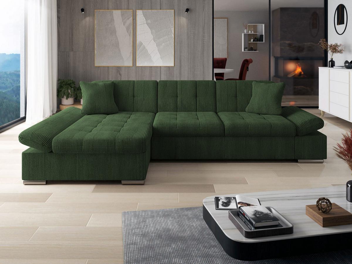 ECKSOFA Montana Cord, Seite: Links - Dunkelgrün, Holz/Textil (278/161cm) - MIRJAN24