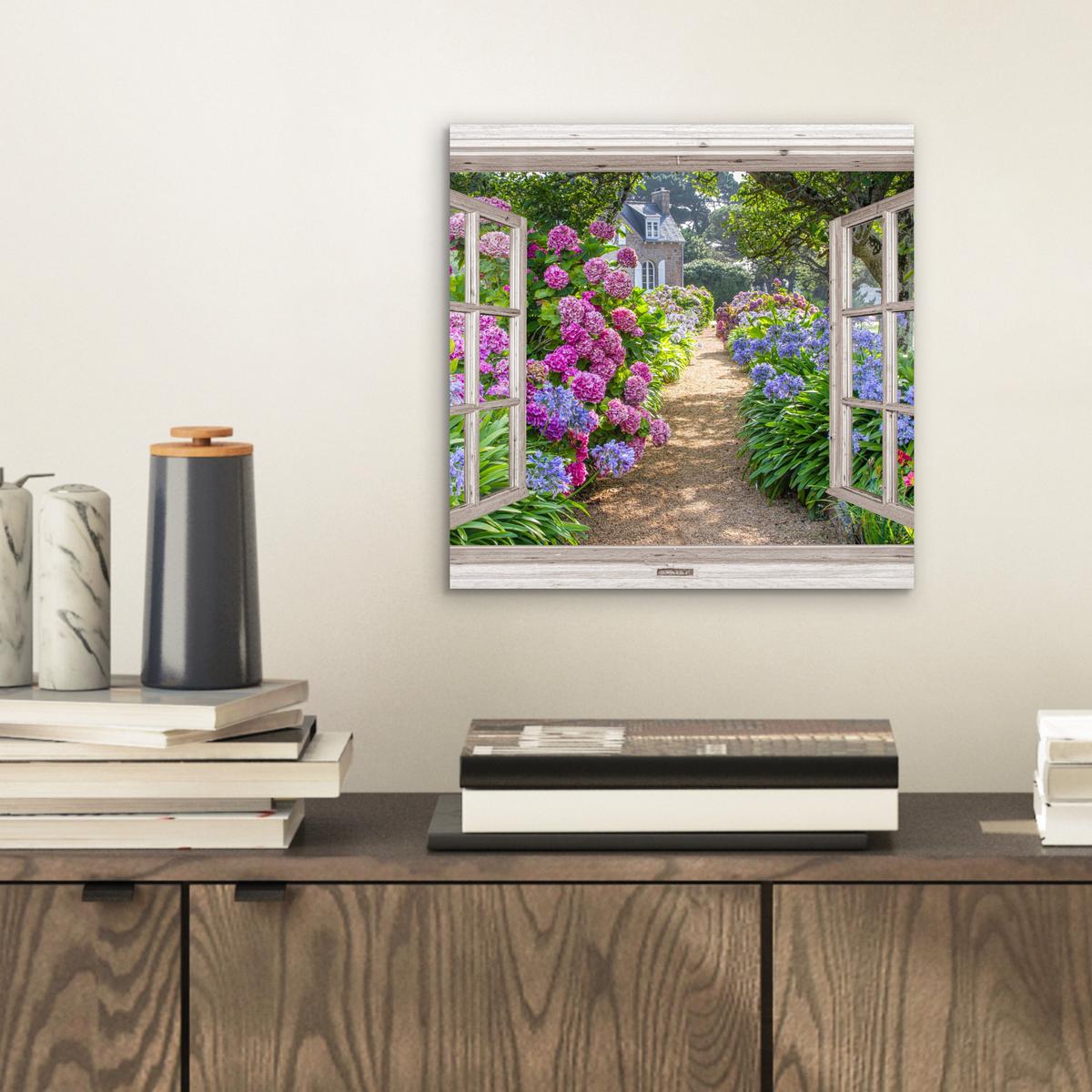 METALLBILD Hortensie - Durchsichtig - Blumen - Sommer - Lila - Weg 20x20 cm - Lila, Metall (20/20cm) - MuchoWow