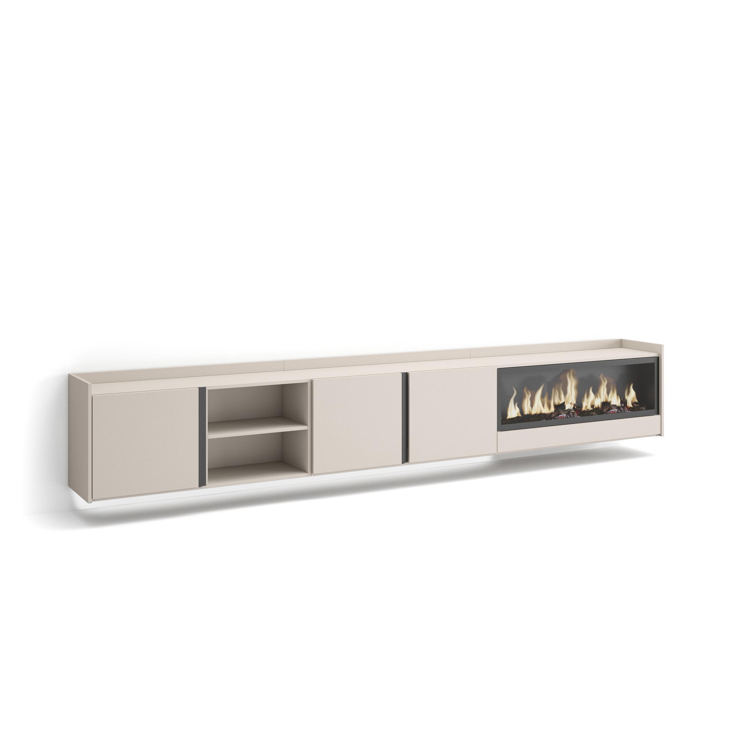LOWBOARD, Beige, 315/35/50cm, Kamin mit Feuereffekt XXL - Beige, Holzwerkstoff (315/50/35cm) - Skraut Home