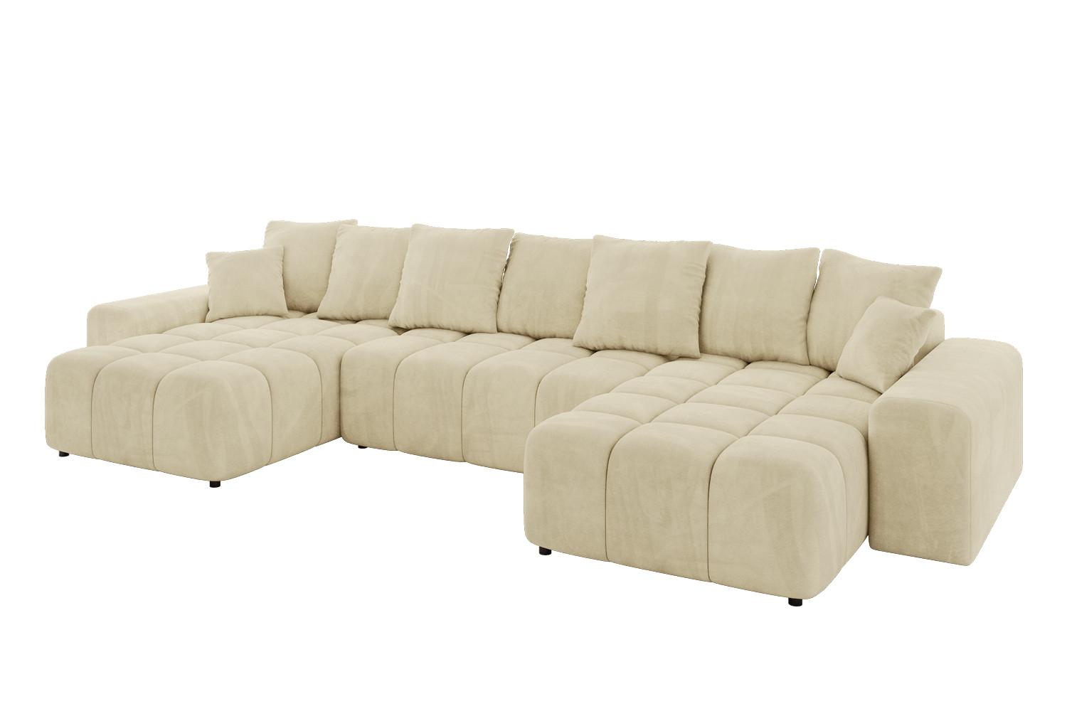 WOHNLANDSCHAFT ENIL-U 401x189x68 Beige Velours - Beige, Holzwerkstoff/Kunststoff (401/68/189cm) - ALTDECOR