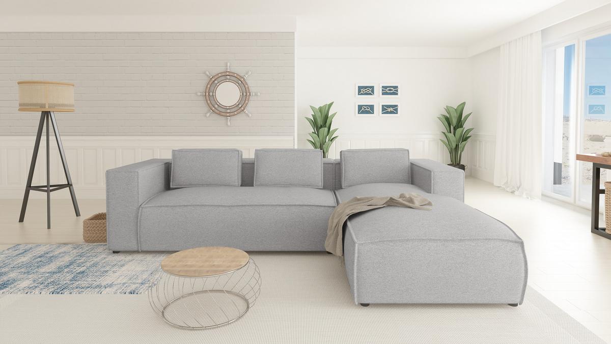 ECKSOFA Zenith Grau Luxusmicrofaser, Ottomane rechts - Schwarz/Grau, Holz/Kunststoff (262/176cm) - S-Style Möbel
