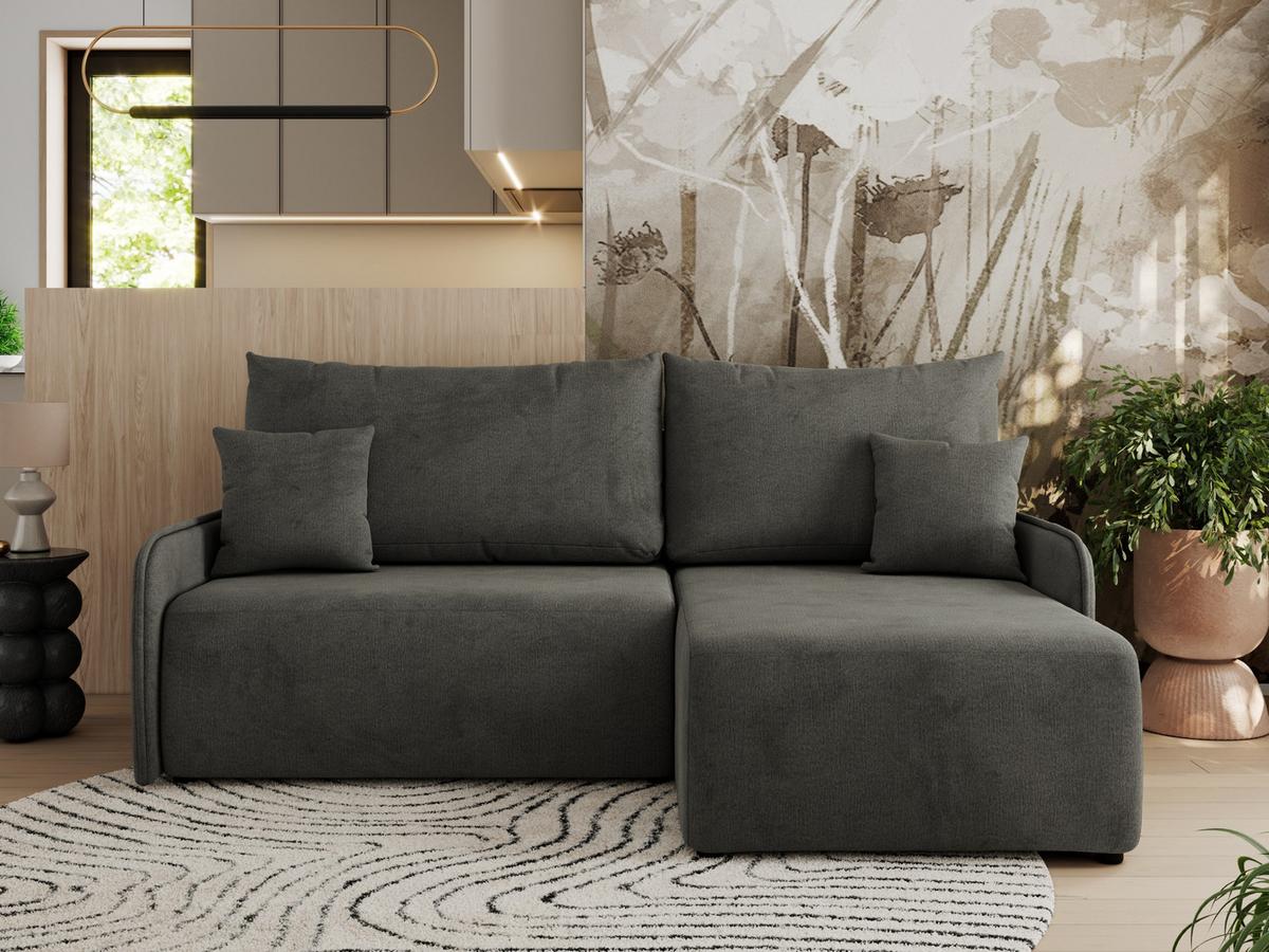 ECKSCHLAFSOFA ARPA L Dunkelgrau Velvet - rechts - Dunkelgrau/Schwarz, Kunststoff/Textil (150/198cm) - MKS