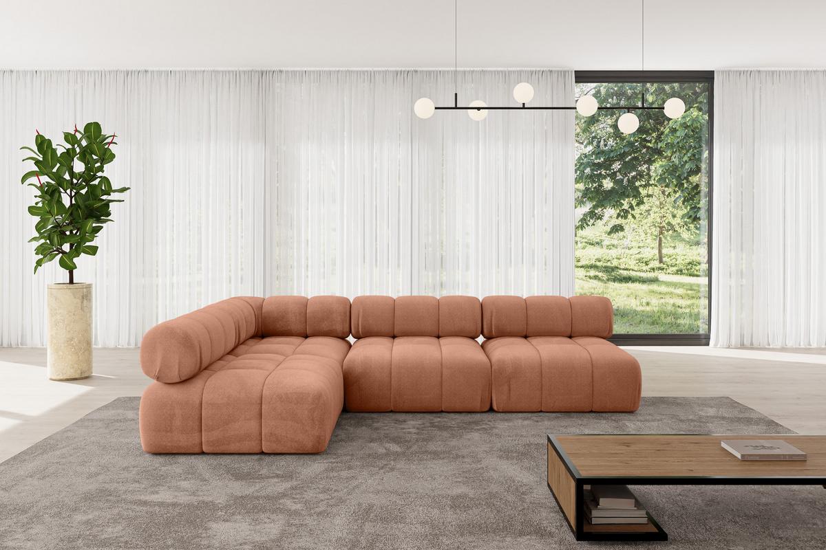 ECKSOFA modulares Sofa Samaro-L2 - 285x190x70 cm Apricot Velours - Koralle, Holzwerkstoff/Textil (285/190cm) - ALTDECOR