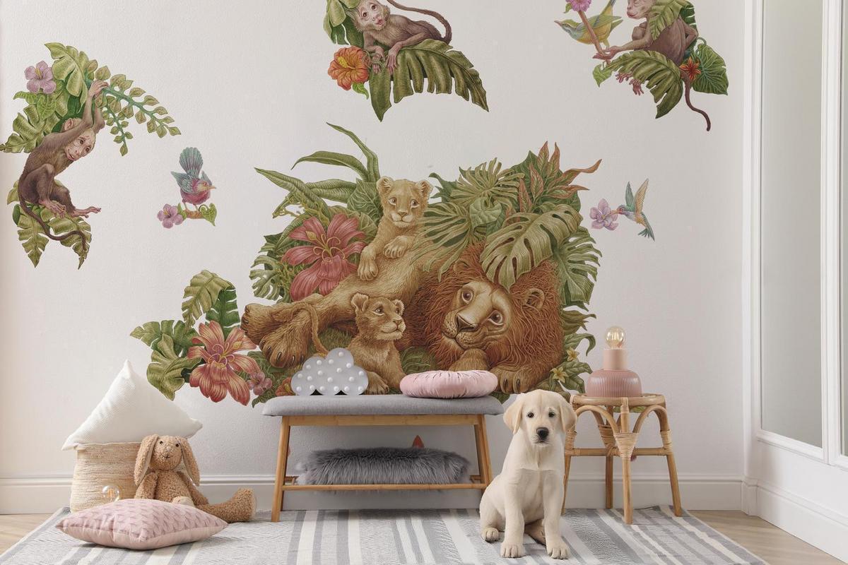 WANDAUFKLEBER 130x199cm - Tropische Safari - Multicolor, Kunststoff (130/199/0.1cm) - Wallfluent