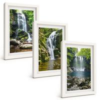 BILDER SET 3er Set - 20x30 cm Weißer Rahmen - Wasserfälle, grüne Umgebung - Weiß, Kunststoff (20/30cm) - TULUP