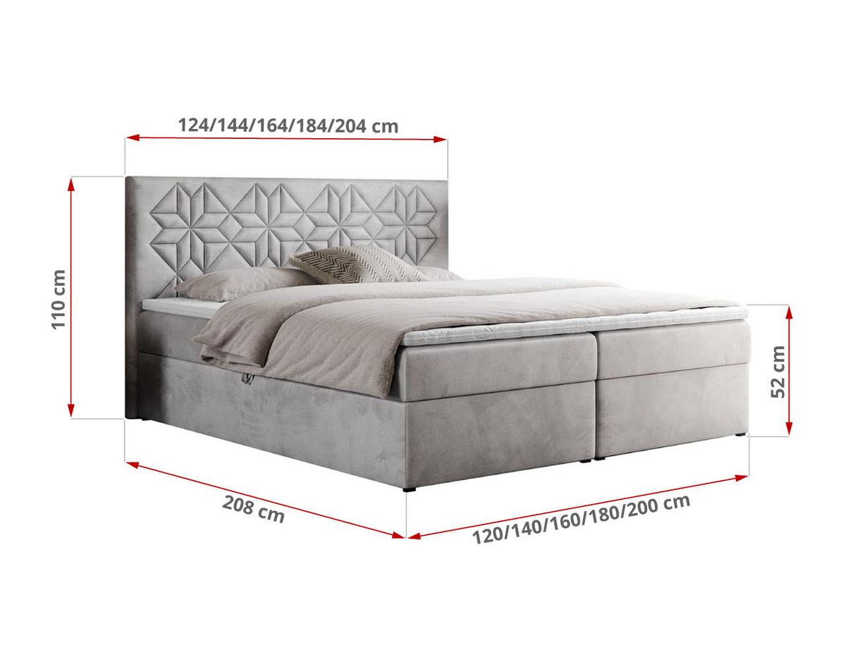 BOXBETT LEILA 140/200 Hellgrau Velvet - H4 - Hellgrau, Holz/Textil (140/200cm) - MKS