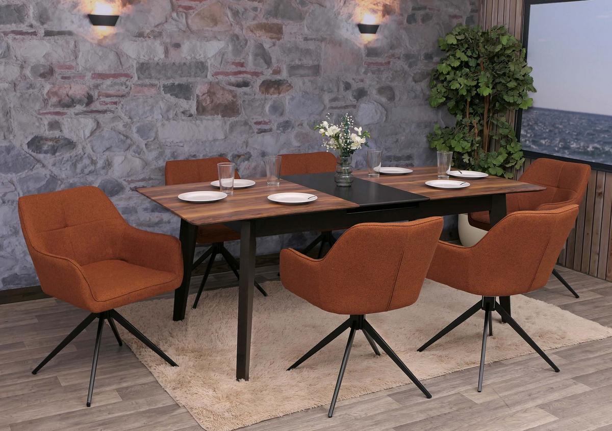 ESSZIMMERSTUHL Schwarz, Orange 6er-Set - Terracotta/Schwarz, Textil (53/80/59cm) - MCW
