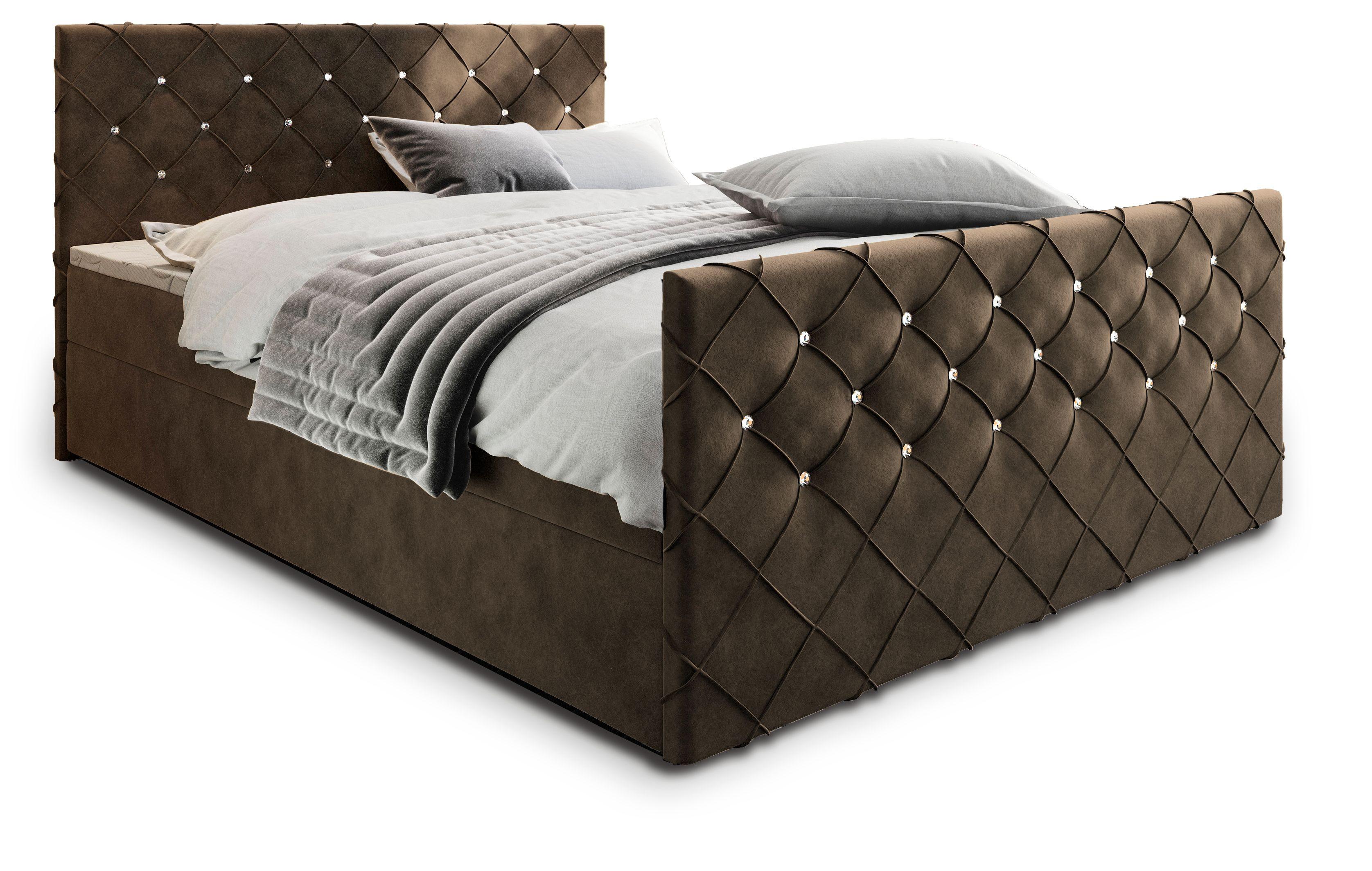 BOXBETT MANDI 160x200 cm mit Matratze und Topper - Braun - Braun, Holz (160/200cm) - MASSENO