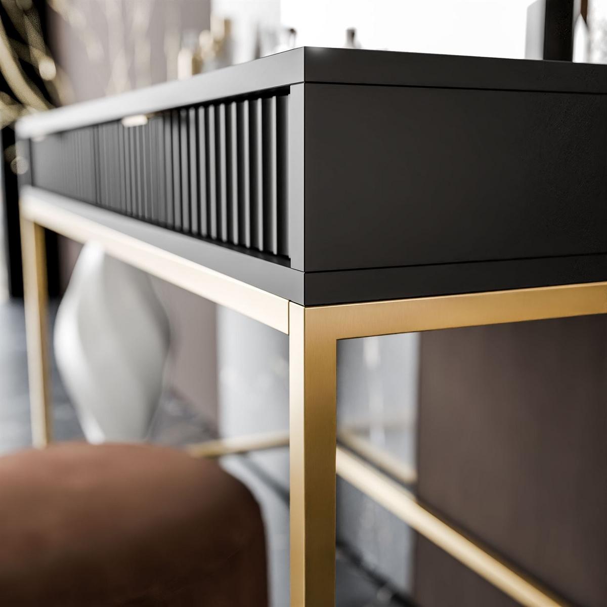 SCHMINKTISCH MIT SPIEGEL CORTADO ELITE GOLD SCHWARZ - Schwarz, Holzwerkstoff (104/78/50cm) - Lookway