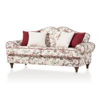 SOFA 3-SITZER creme Landhaus, Blumen Design, Couch 200 cm - Rot/Multicolor, Holz/Textil (200/96/90cm) - Furn.Design