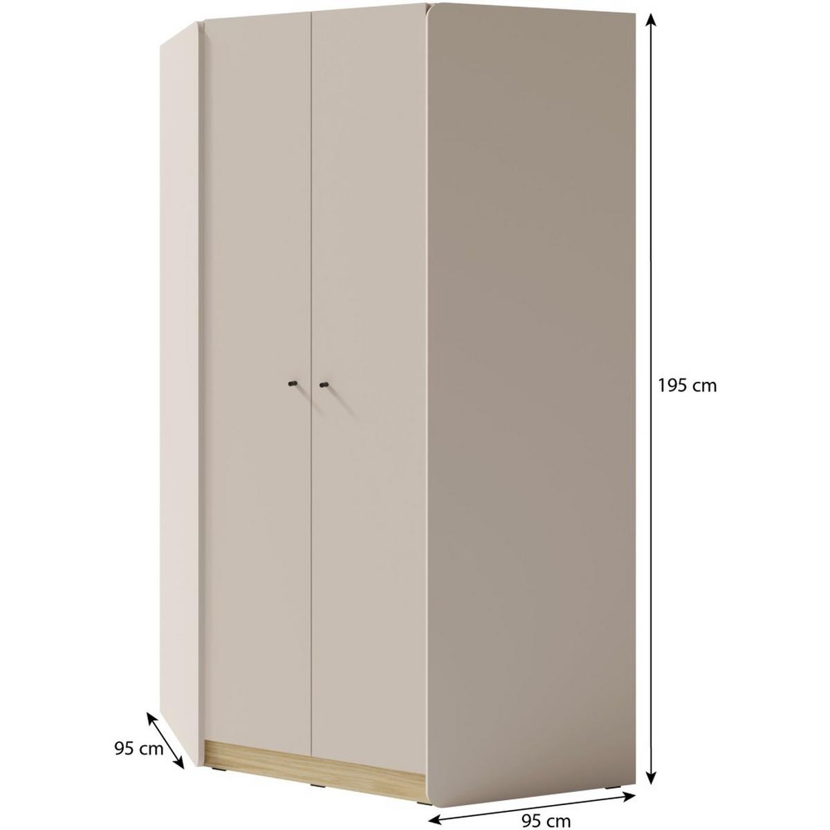 ECKSCHRANK Alex mit 2 Türen, Beige Sand - Beige/Schwarz, Holzwerkstoff (95/195/95cm) - Beautysofa