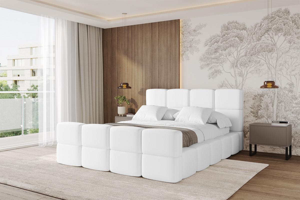 POLSTERBETT mit Bettkasten und Lattenrost, Bett mit Kopfteil, Boxbett ohne Matratze, Doppelbett mit Stauraum - NATA-Z 200x200 Weiß - Weiß, Holzwerkstoff/Textil (200/200cm) - ALTDECOR